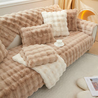 HKM-569747 Rabbit Velvet Sofa Cushion - Anti-Skid, Solid & Check Patterns, Multiple Sizes Available