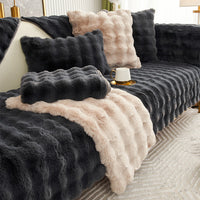 HKM-569747 Rabbit Velvet Sofa Cushion - Anti-Skid, Solid & Check Patterns, Multiple Sizes Available