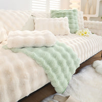 HKM-569747 Rabbit Velvet Sofa Cushion - Anti-Skid, Solid & Check Patterns, Multiple Sizes Available