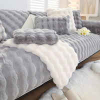 HKM-569747 Rabbit Velvet Sofa Cushion - Anti-Skid, Solid & Check Patterns, Multiple Sizes Available