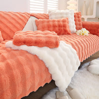 HKM-569747 Rabbit Velvet Sofa Cushion - Anti-Skid, Solid & Check Patterns, Multiple Sizes Available
