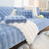 HKM-569747 Rabbit Velvet Sofa Cushion - Anti-Skid, Solid & Check Patterns, Multiple Sizes Available