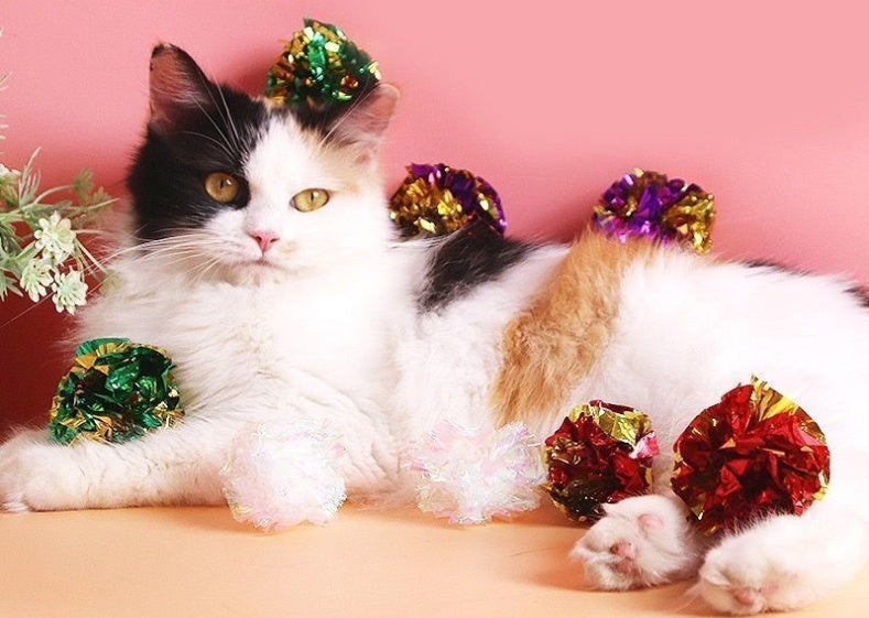 HKM-569811 Colorful Noisy Paper Ball Cat Toy - 4.5cm Fun Pet Interactive Plaything