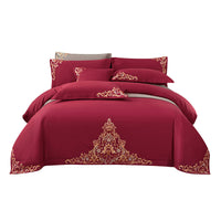 HKM-570195 Blue Cotton Matte Embroidered 4-Piece Bedding Set