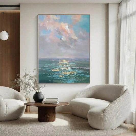 HKM-570451 Handmade Oil Painting of Modern Abstract Ocean Landscape on Canvas - Unframed Art for Home Decoration