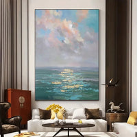HKM-570451 Handmade Oil Painting of Modern Abstract Ocean Landscape on Canvas - Unframed Art for Home Decoration