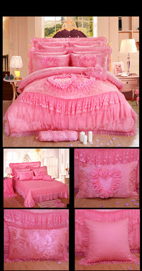 HKM-570515 Jacquard Wedding Lace Embroidery Quilt Set - Multi-Piece Cotton Bedding Collection