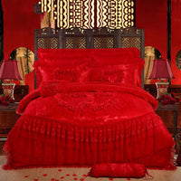 HKM-570515 Jacquard Wedding Lace Embroidery Quilt Set - Multi-Piece Cotton Bedding Collection