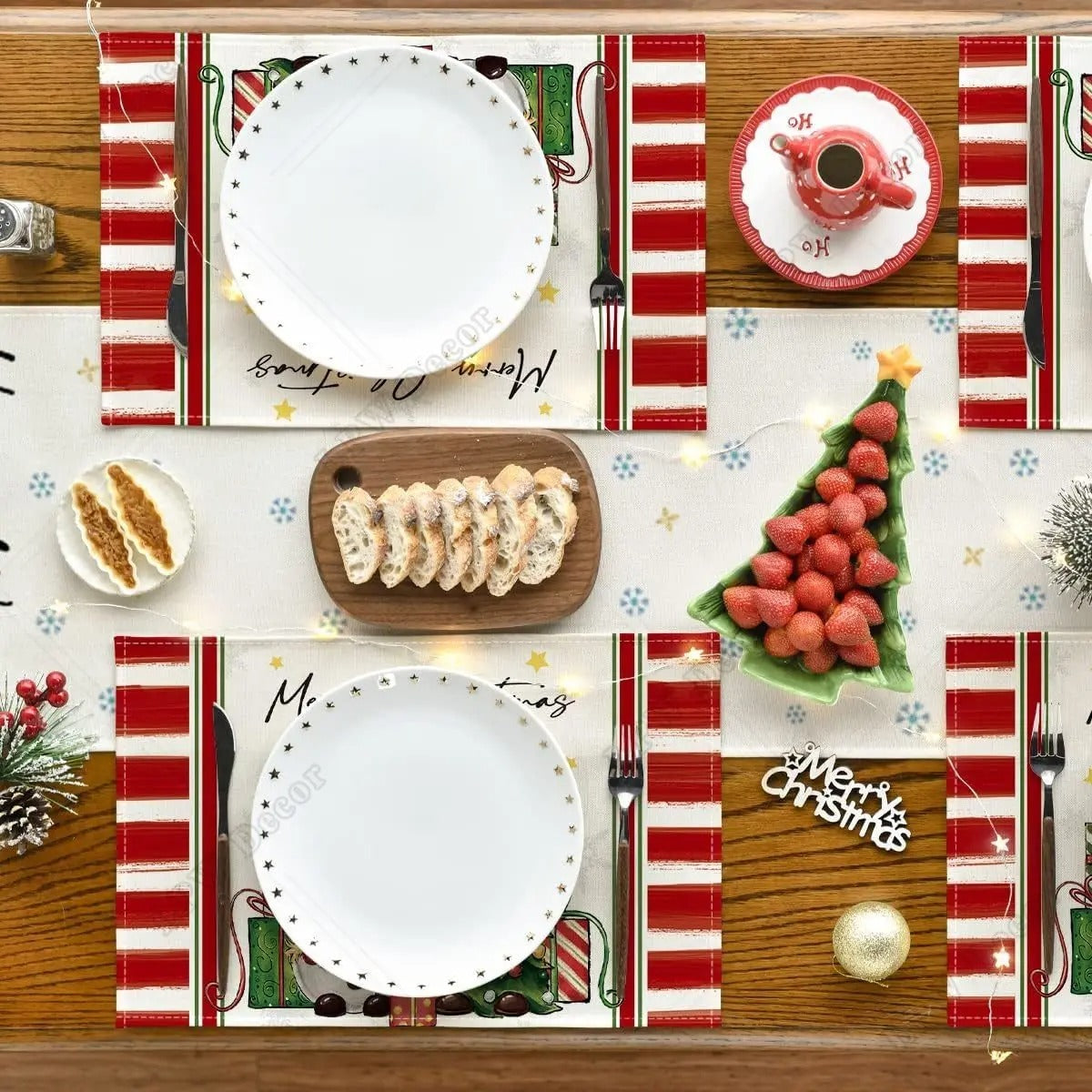 HKM-570643 Christmas Holiday Nordic Linen Insulation Anti-Scald Placemat, 12x18 inches, Available in Multiple Piece Sets