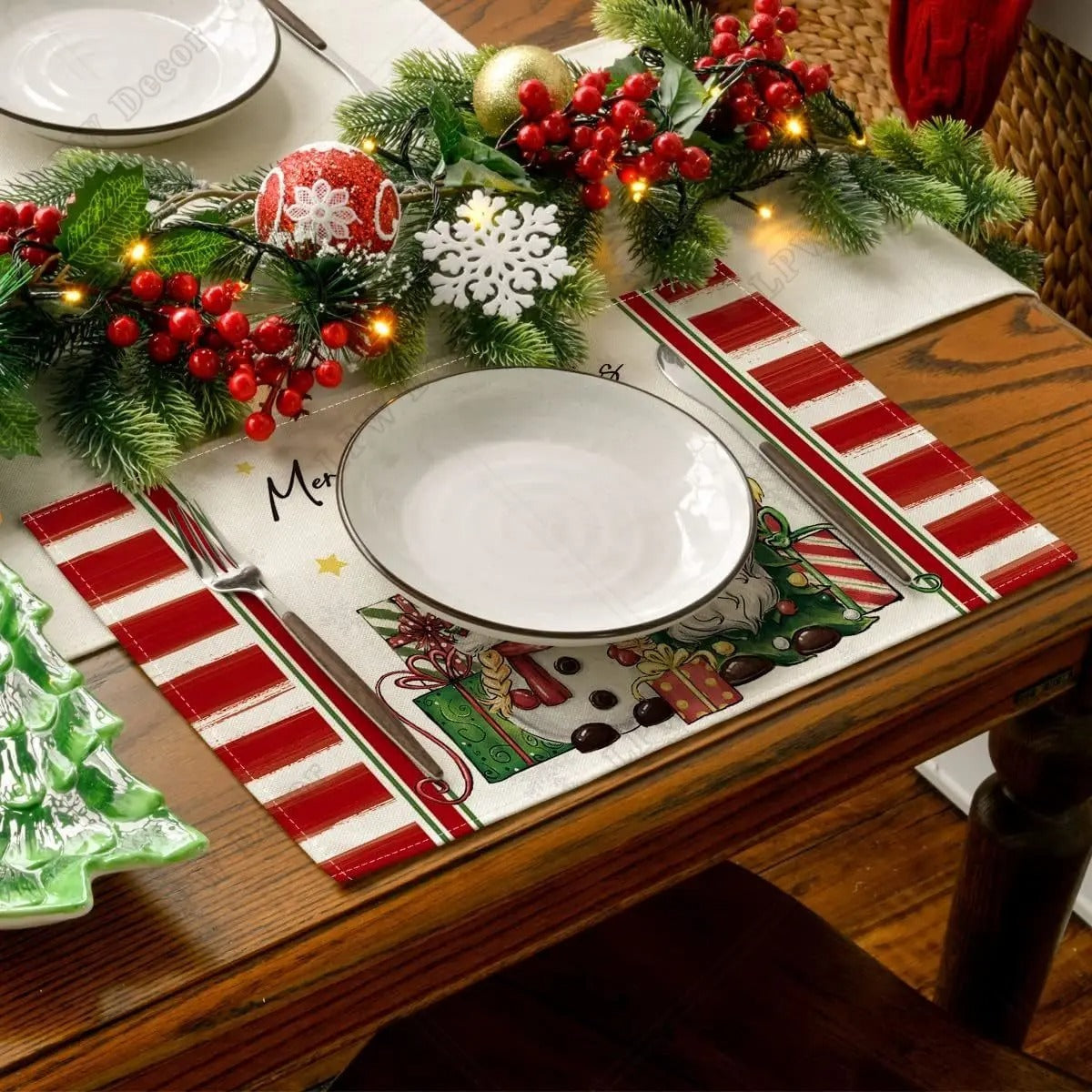 HKM-570643 Christmas Holiday Nordic Linen Insulation Anti-Scald Placemat, 12x18 inches, Available in Multiple Piece Sets
