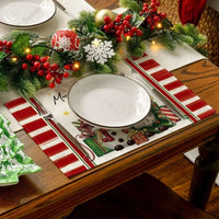 HKM-570643 Christmas Holiday Nordic Linen Insulation Anti-Scald Placemat, 12x18 inches, Available in Multiple Piece Sets
