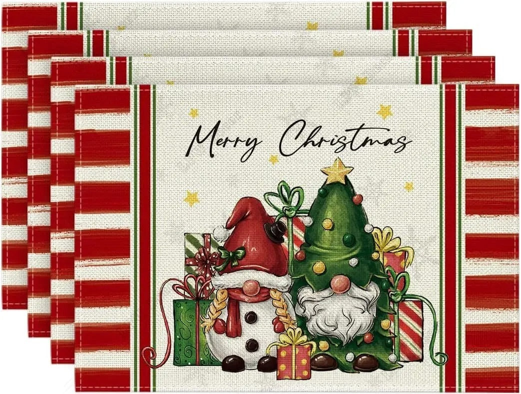 HKM-570643 Christmas Holiday Nordic Linen Insulation Anti-Scald Placemat, 12x18 inches, Available in Multiple Piece Sets