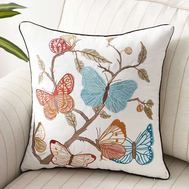 HKM-570643 Three-Dimensional Embroidery Cushion Cover - Flower, Bird, and Butterfly Design, 45x45cm