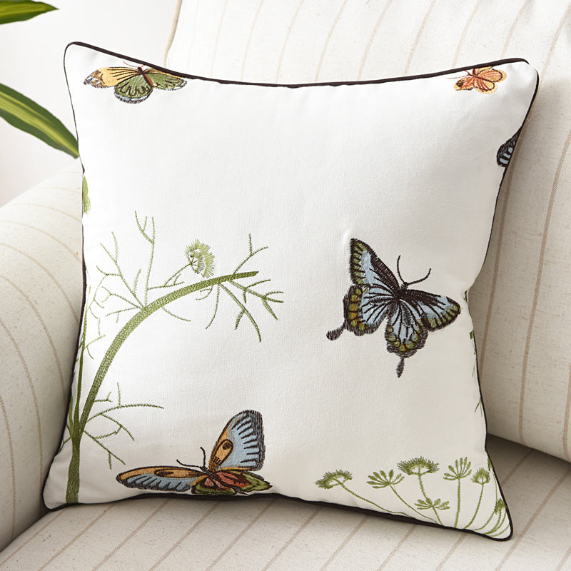 HKM-570643 Three-Dimensional Embroidery Cushion Cover - Flower, Bird, and Butterfly Design, 45x45cm