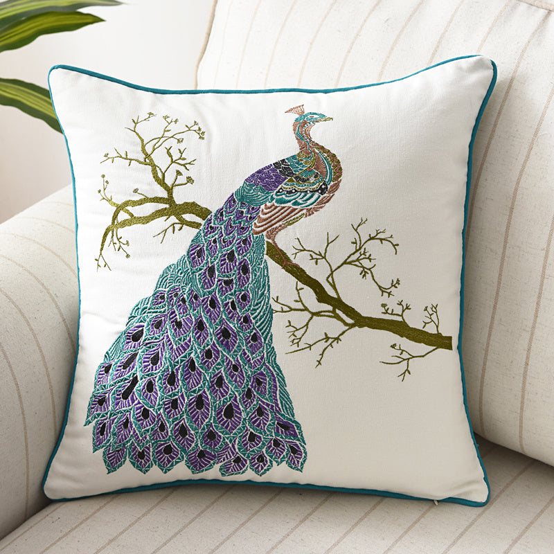 HKM-570643 Three-Dimensional Embroidery Cushion Cover - Flower, Bird, and Butterfly Design, 45x45cm