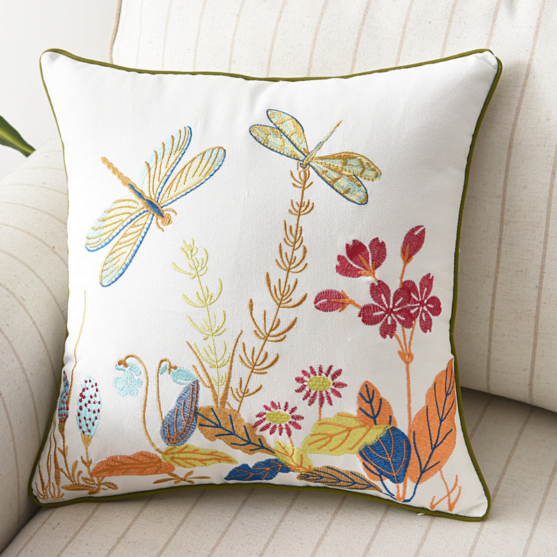 HKM-570643 Three-Dimensional Embroidery Cushion Cover - Flower, Bird, and Butterfly Design, 45x45cm