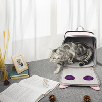 HKM-570707 Big Face Cat Pack - Space Capsule Design, Corduroy Material, Medium Hardness - Pink/Yellow/Blue - 31*35*22cm