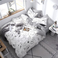 HKM-570835 Four-Piece Cotton Bedding Set with Reactive Printing - Includes Quilt Cover, Bed Sheets, and Pillowcases in Various Sizes