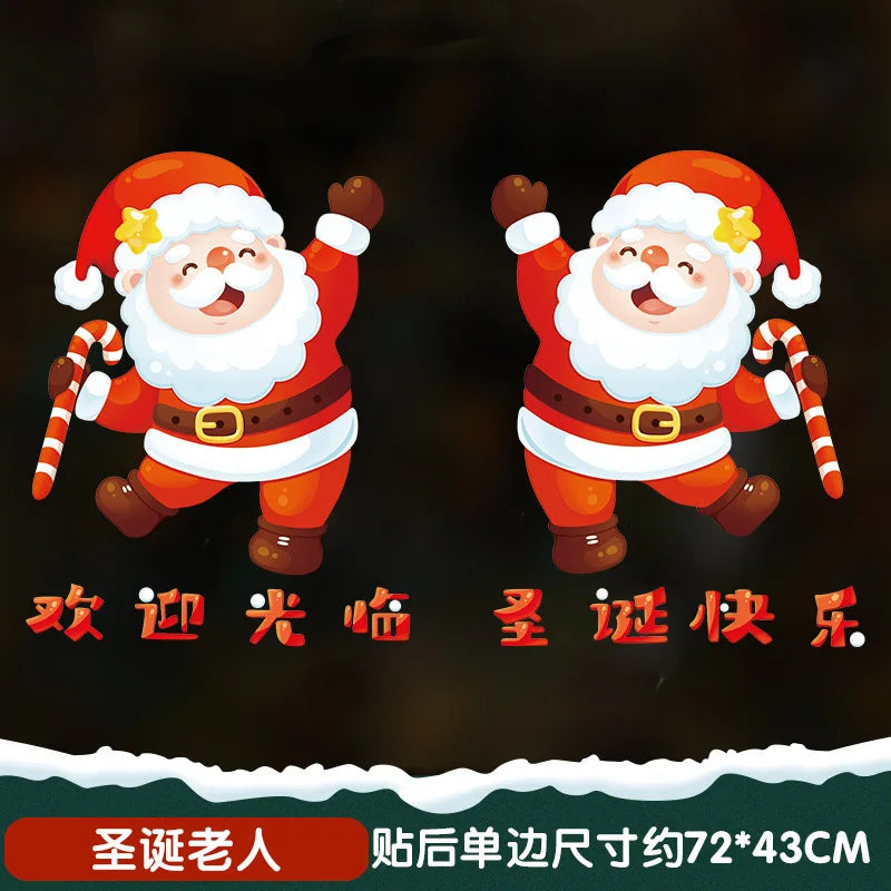 HKM-571347 Christmas Glass Santa Claus Window Decoration with Festive Flower Stickers