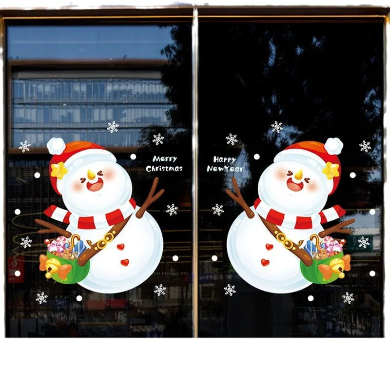 HKM-571347 Christmas Glass Santa Claus Window Decoration with Festive Flower Stickers
