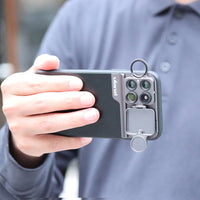 HKM-571731 Double Phone Lens for iPhone 11 Pro - External Mobile Lens in Black, PC/TPU/Aluminum Shell