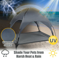 HKM-571795 Elevated Dog Bed with UV Resistant Canopy - 35.5" x 32" - Water-Resistant, Comfortable & Portable