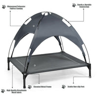 HKM-571795 Elevated Dog Bed with UV Resistant Canopy - 35.5" x 32" - Water-Resistant, Comfortable & Portable