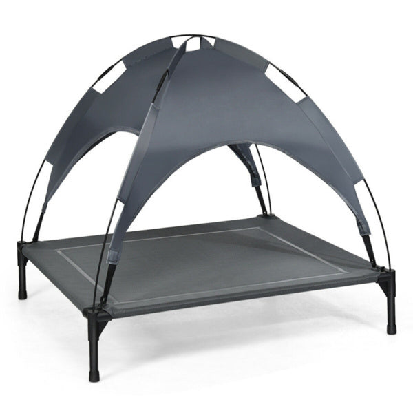 HKM-571795 Elevated Dog Bed with UV Resistant Canopy - 35.5" x 32" - Water-Resistant, Comfortable & Portable