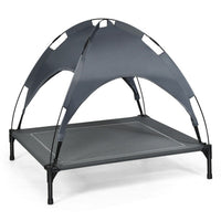 HKM-571795 Elevated Dog Bed with UV Resistant Canopy - 35.5" x 32" - Water-Resistant, Comfortable & Portable