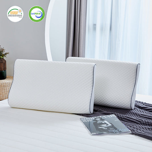 HKM-571795 Slow Rebound Tencel Memory Foam Pillow - Elegant White, Rectangle Shape, Adjustable Height