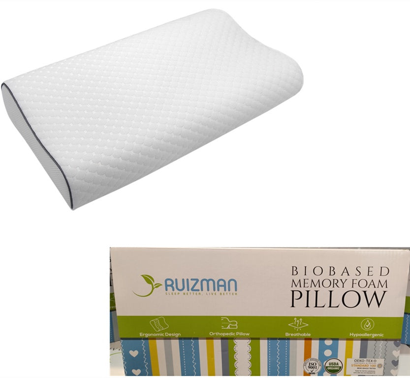 HKM-571795 Slow Rebound Tencel Memory Foam Pillow - Elegant White, Rectangle Shape, Adjustable Height