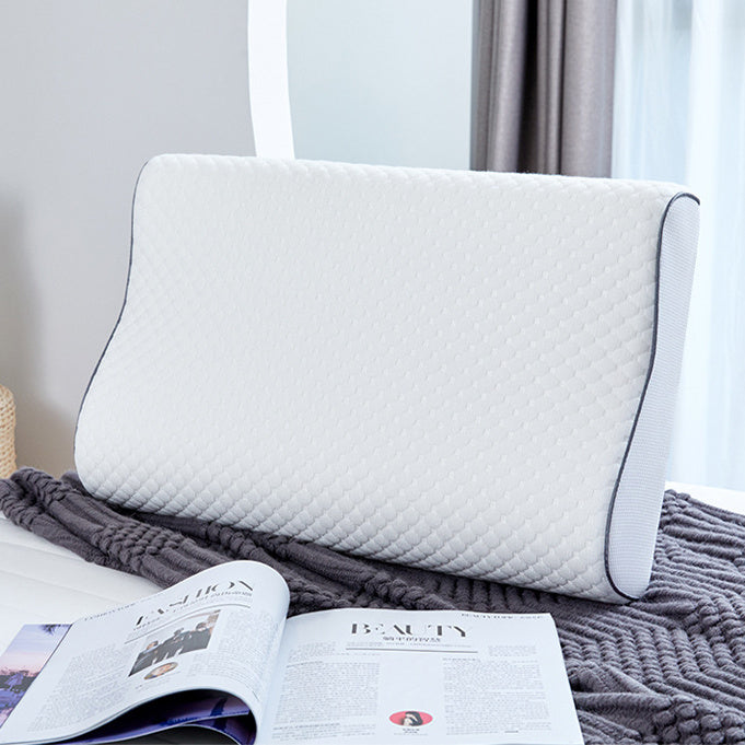 HKM-571795 Slow Rebound Tencel Memory Foam Pillow - Elegant White, Rectangle Shape, Adjustable Height