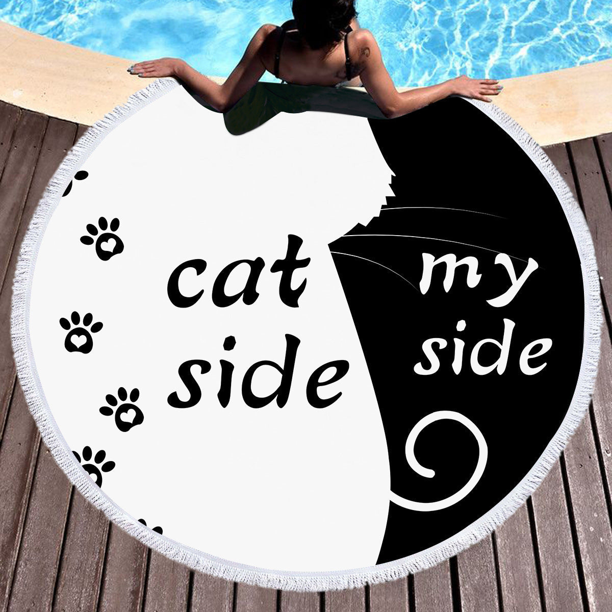 HKM-571987 Microfiber Beach Towel in Dog and Cat Flower Patterns, 150 cm Diameter