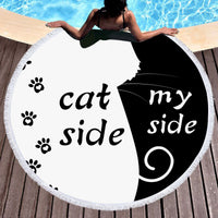 HKM-571987 Microfiber Beach Towel in Dog and Cat Flower Patterns, 150 cm Diameter
