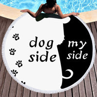 HKM-571987 Microfiber Beach Towel in Dog and Cat Flower Patterns, 150 cm Diameter