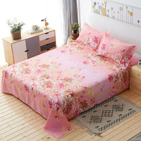 HKM-571987 Three-Piece Floral Cotton Summer Bedding Set with Bed Sheet and Pillowcases