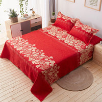 HKM-571987 Three-Piece Floral Cotton Summer Bedding Set with Bed Sheet and Pillowcases