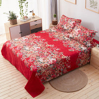 HKM-571987 Three-Piece Floral Cotton Summer Bedding Set with Bed Sheet and Pillowcases