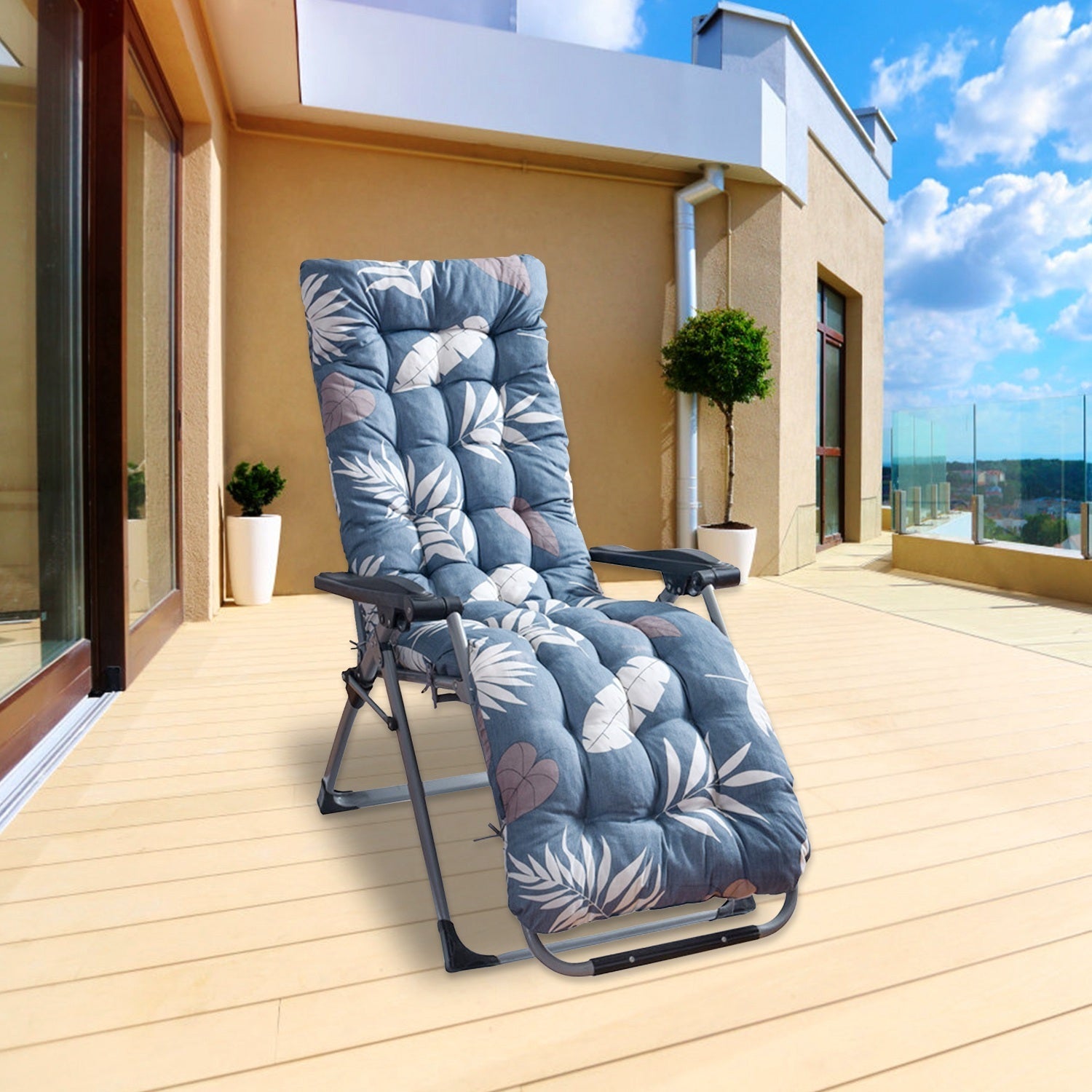 HKM-572051 Chaise Lounger Cushion for Recliners and Rocking Chairs - Soft Polyester with Secure Straps, Ideal for Indoor and Outdoor Use