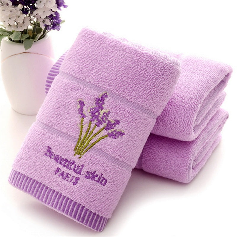 KTX-572243 Lavender Scented Cotton Towel - White and Purple, 34 x 74 cm