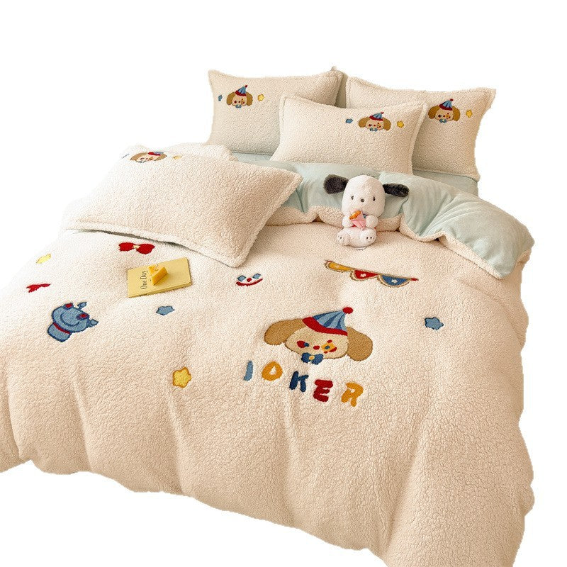 HKM-572499 Milk Fiber Teddy Plush Four-Piece Cartoon and Princess Bedding Set
