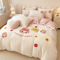 HKM-572499 Milk Fiber Teddy Plush Four-Piece Cartoon and Princess Bedding Set