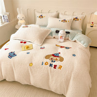 HKM-572499 Milk Fiber Teddy Plush Four-Piece Cartoon and Princess Bedding Set