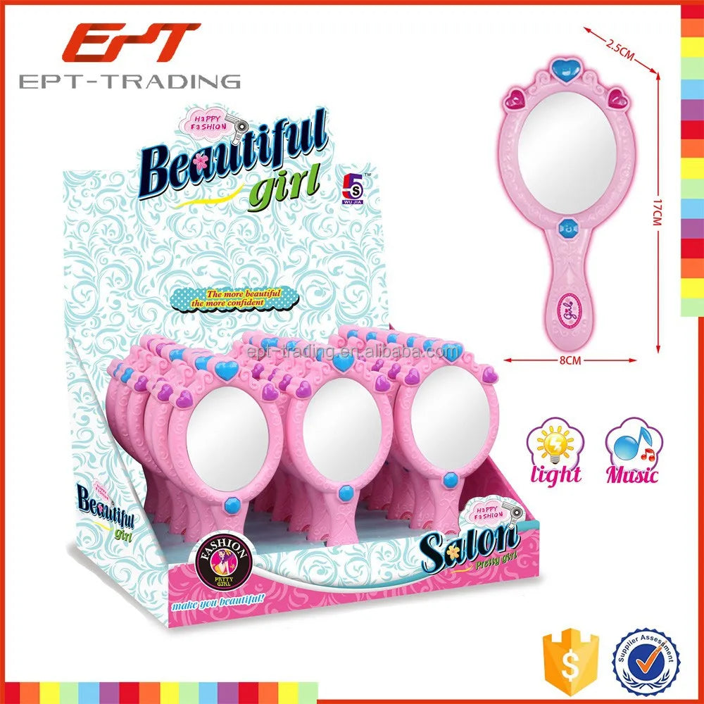 KTX-572499 Princess Makeup Beauty Set with Light & Music Magic Mirror Toy for Girls, 18 Pcs Pretend Play Kit