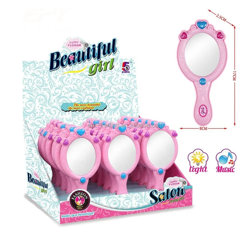 KTX-572499 Princess Makeup Beauty Set with Light & Music Magic Mirror Toy for Girls, 18 Pcs Pretend Play Kit