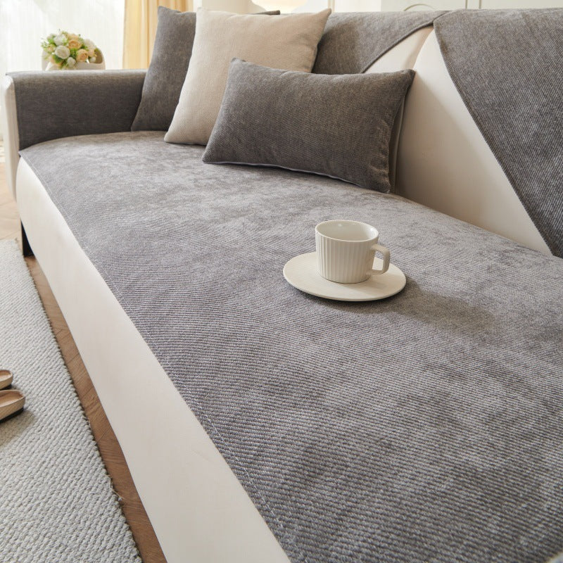 HKM-572563 Waterproof Chenille Sofa Cushion Cover - Universal Fit for Three-Seat Sofas, Solid Color Options Available