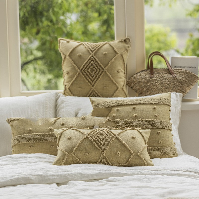 HKM-572627 Geometric Loop Velvet Cushion - Embroidered Decorative Pillow (45x45cm & 30x50cm)