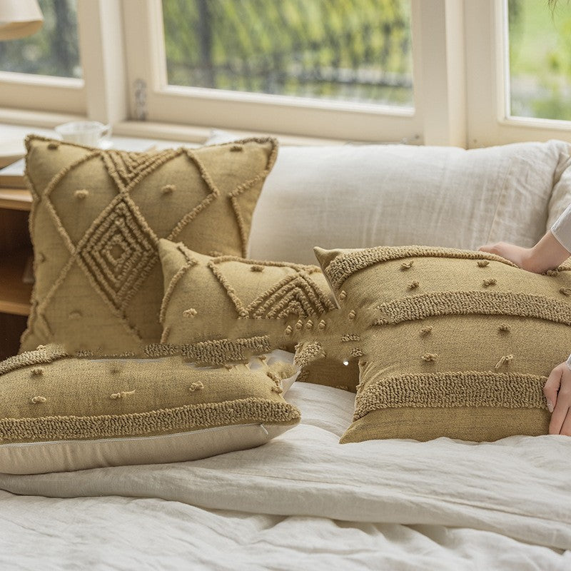 HKM-572627 Geometric Loop Velvet Cushion - Embroidered Decorative Pillow (45x45cm & 30x50cm)