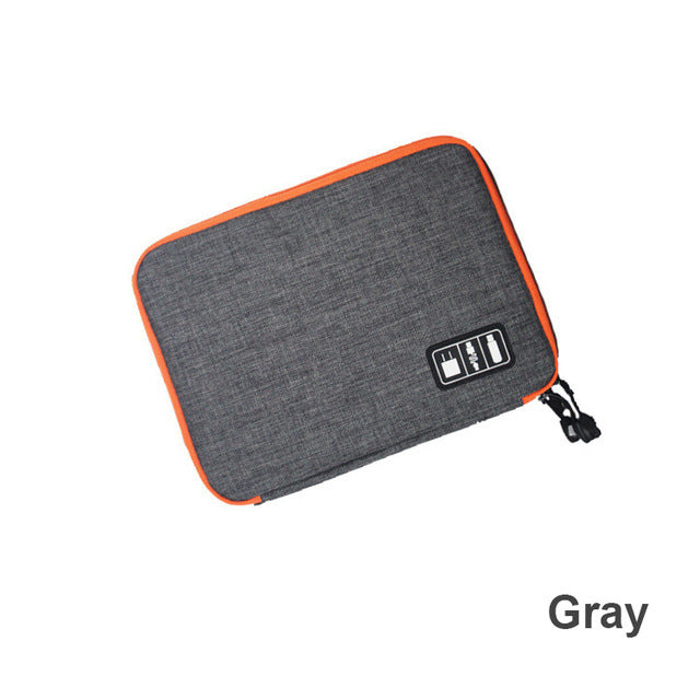 HKM-572691 Compact Multi-Purpose Data Cable Storage Bag with Durable Nylon Exterior and Double Zipper Design