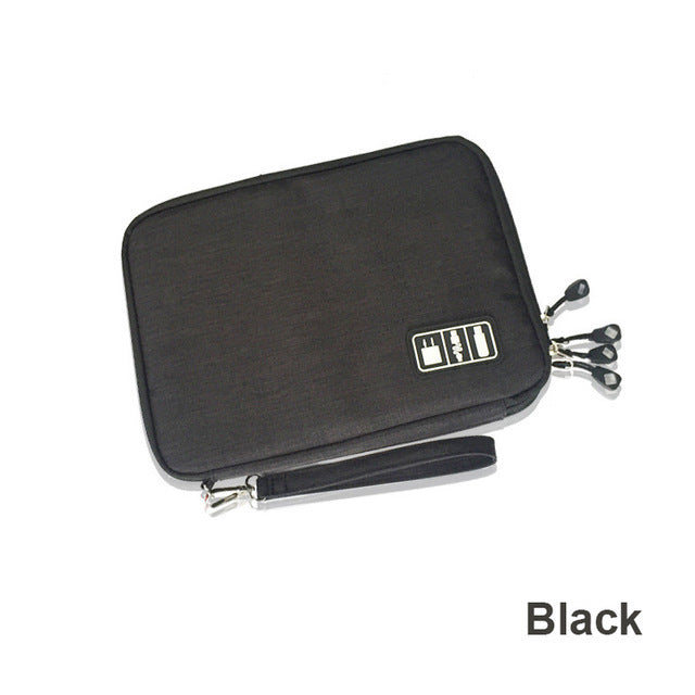HKM-572691 Compact Multi-Purpose Data Cable Storage Bag with Durable Nylon Exterior and Double Zipper Design